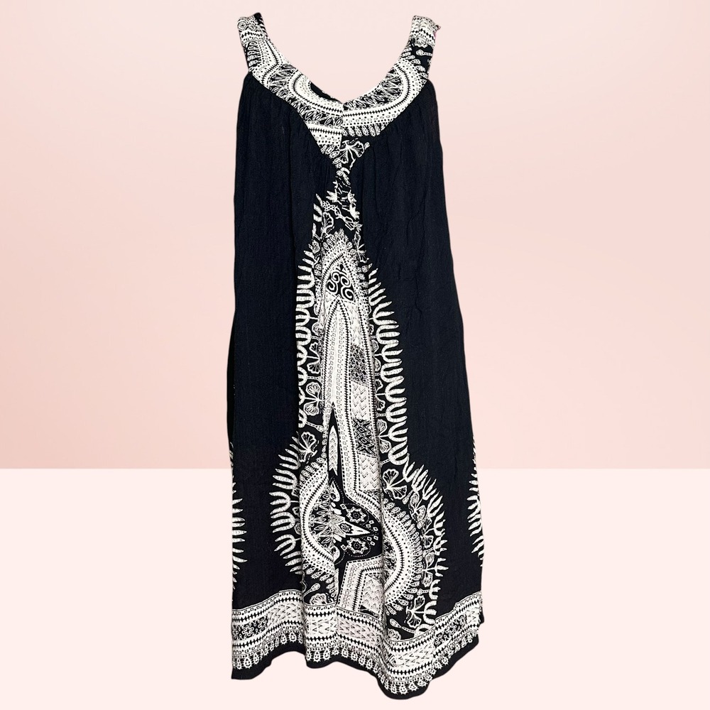 Ingear Resort Mandala Print Beach Cover Up Dress Boho Black White Resortwear